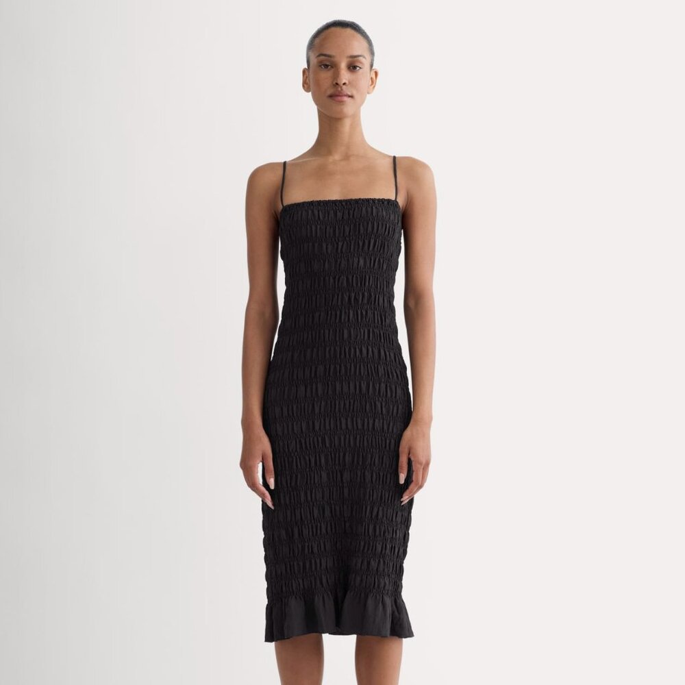 Everlane Smocked Column Dress Black